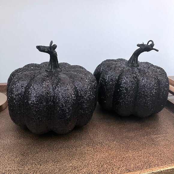Halloween Black Glitter Pumpkin Set Glam Decor Tabletop Witchy - Picture 3 of 7